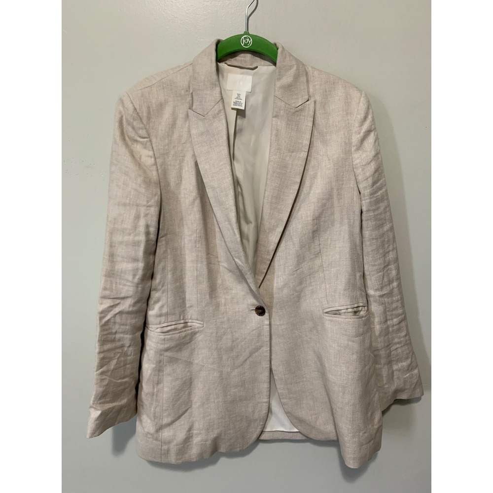 HM Womens Beige Linen Blend Single Button Blazer Jacket Cream Small